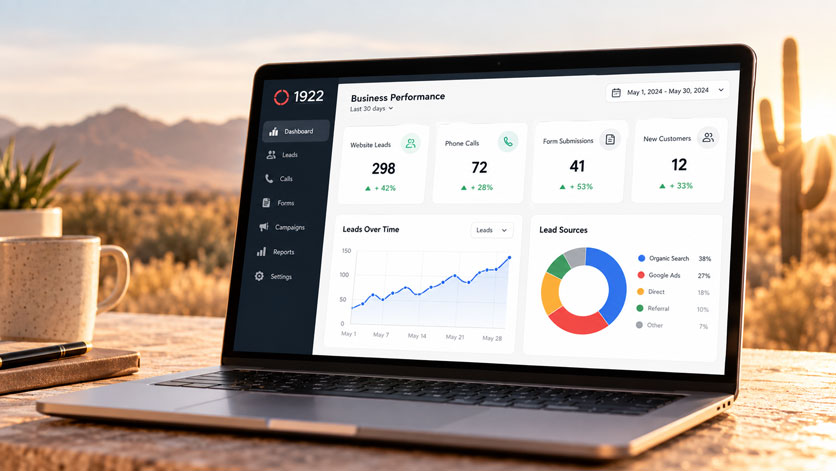 Example business performance dashboard on a laptop